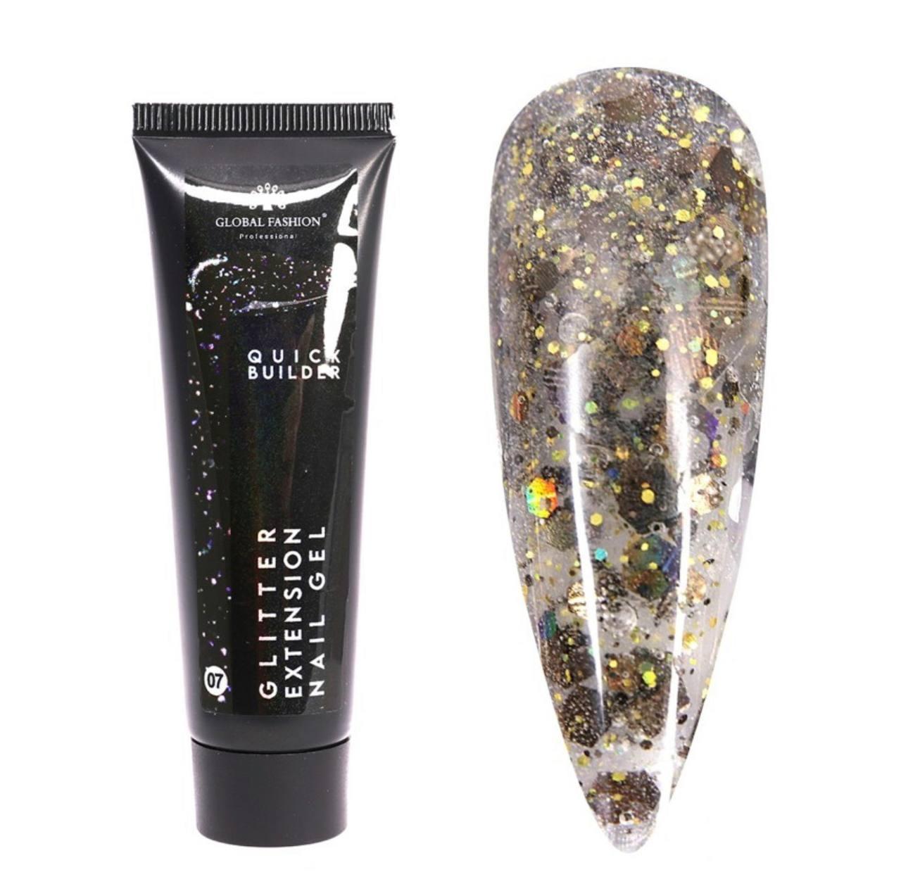 Полигель Global Fashion Glitter Extension Nail Gel 07 с блестками 30 г