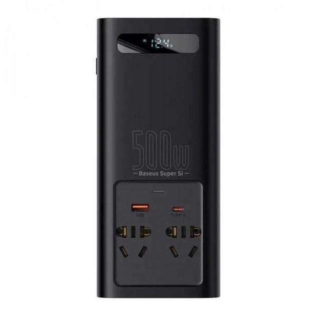 Інвертор Baseus Super Si Power Inverter USB Type-C чистий синус з 2 розетками 220 V 500W Black (CGNB000101) - фото 3