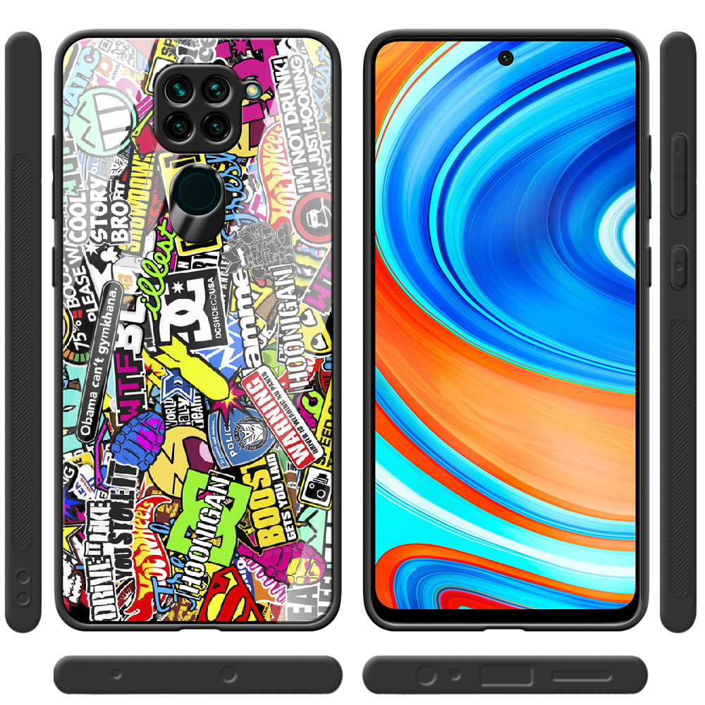 Чехол с рисунком Boxface Xiaomi Redmi Note 9 Multicolored Inscriptions Черный силикон со стеклом (39801-up880-40102) - фото 2