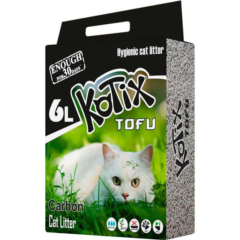Наполнитель для кошачьего туалета Kotix TOFU Carbon с активированным углем 6 л (3091934277)