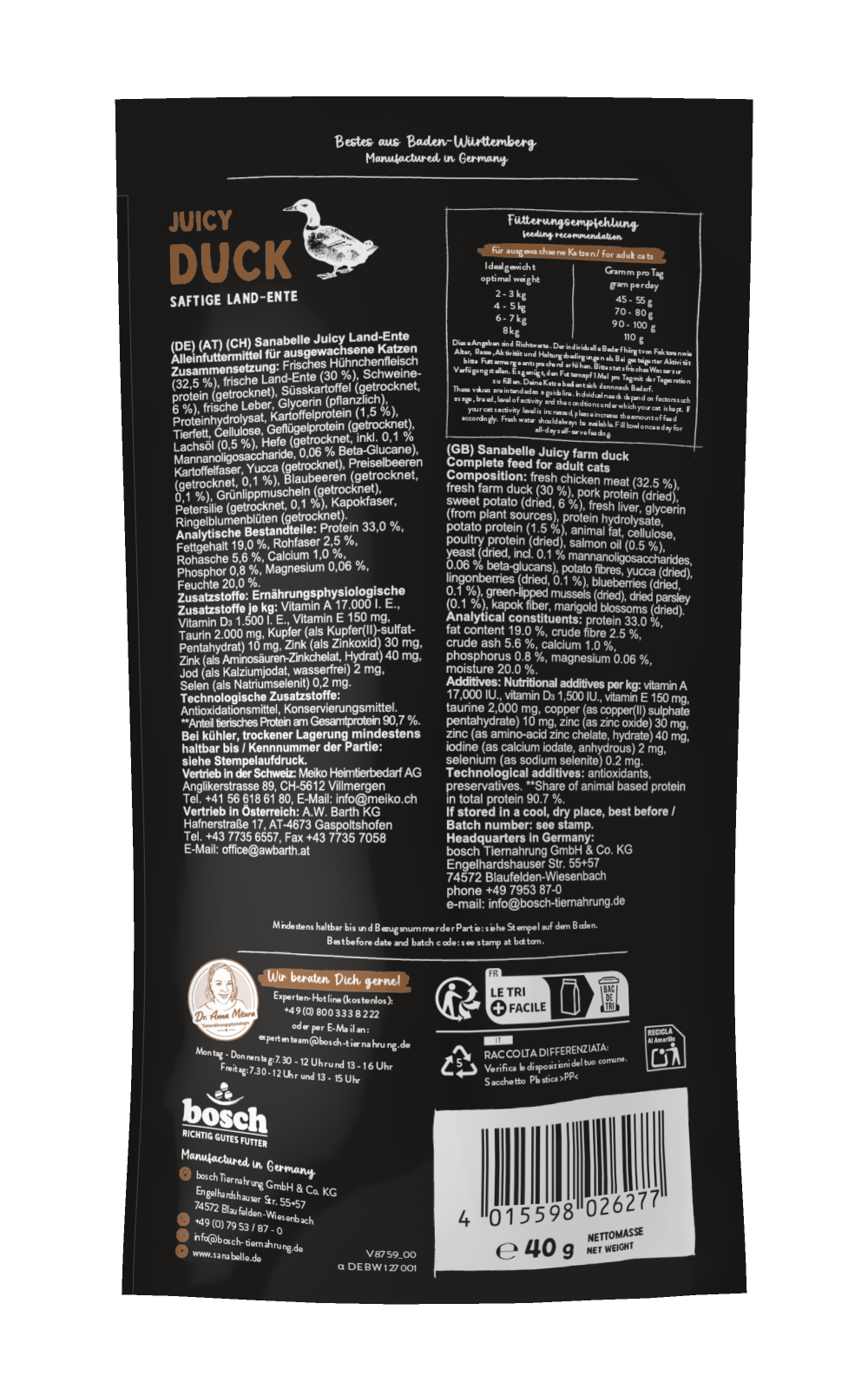 Мягкий корм для котов Sanabelle Juicy с уткой 40 г - фото 2 Мягкий корм для котов Sanabelle Juicy с уткой 40 г - фото 2