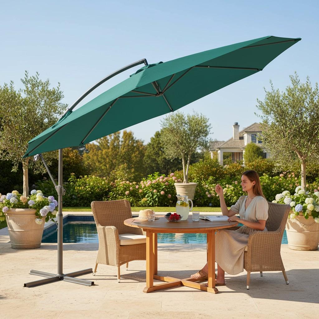 Садовый зонт складной с боковой стойкой на крестовине Funfit Garden 3 м из полиэстера и стальной рамой 2,5 м Зеленый (3053 (7)