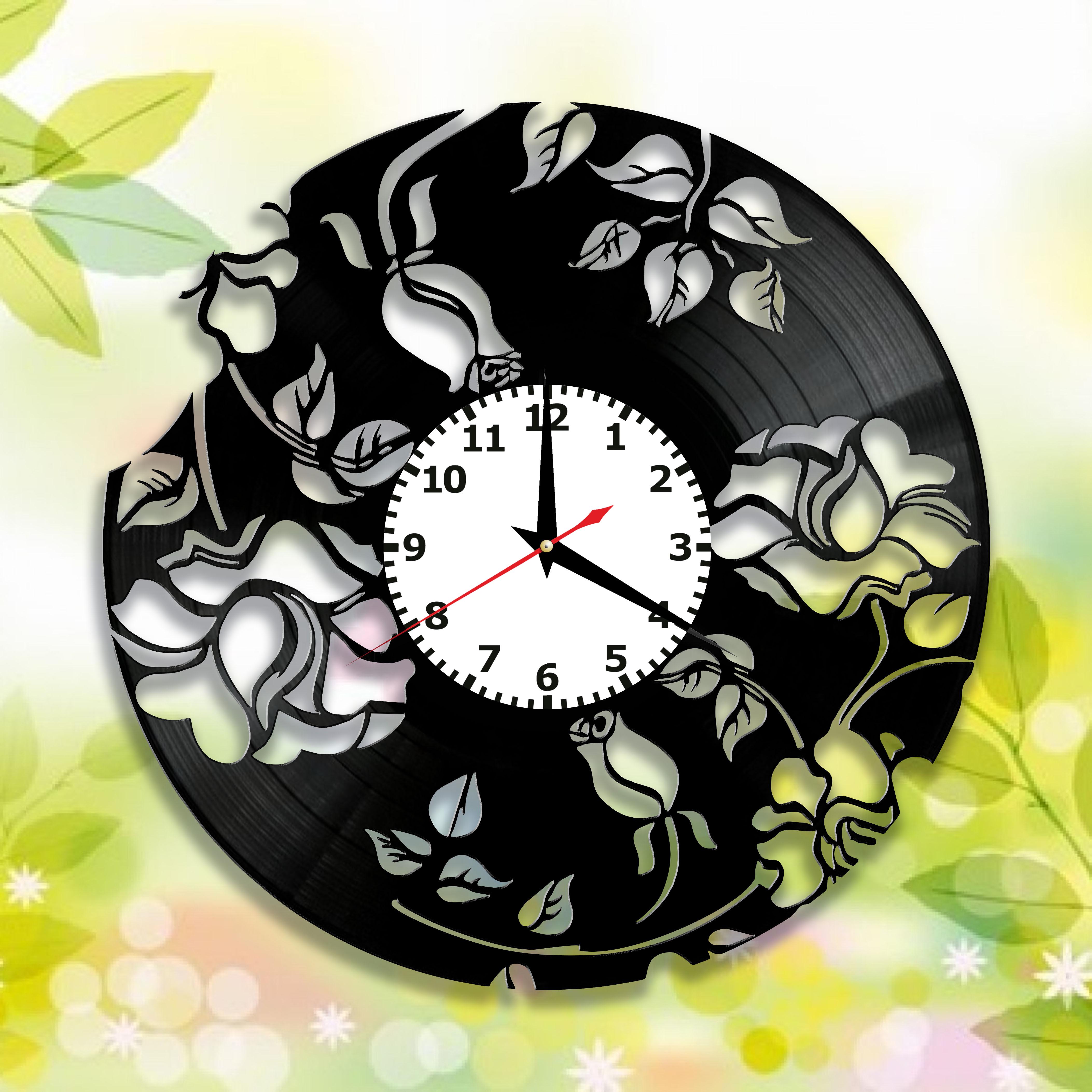 Часы настенные Цветы 3391 из виниловой пластинки