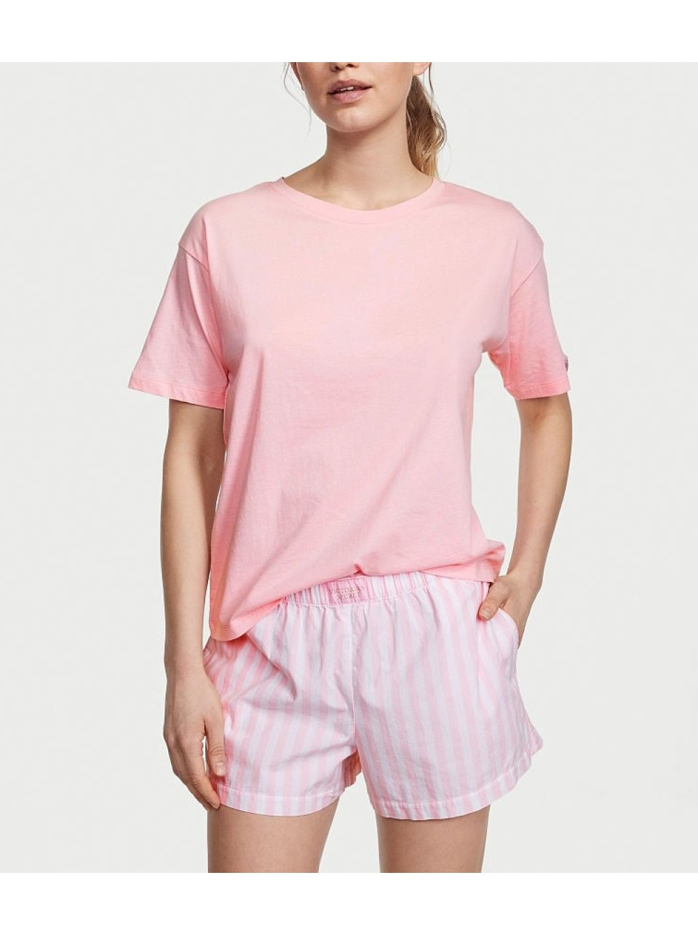 Піжама жіноча Victoria's Secret Cotton Short Tee-Jama Set бавовняна L Рожевий (15670664)