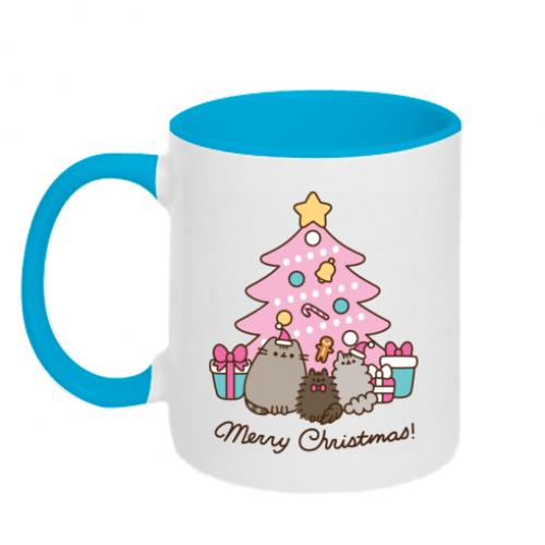 Чашка двухцветная Pusheen Merry Christmas 320 мл Бело-голубой (15783256-33-194116)