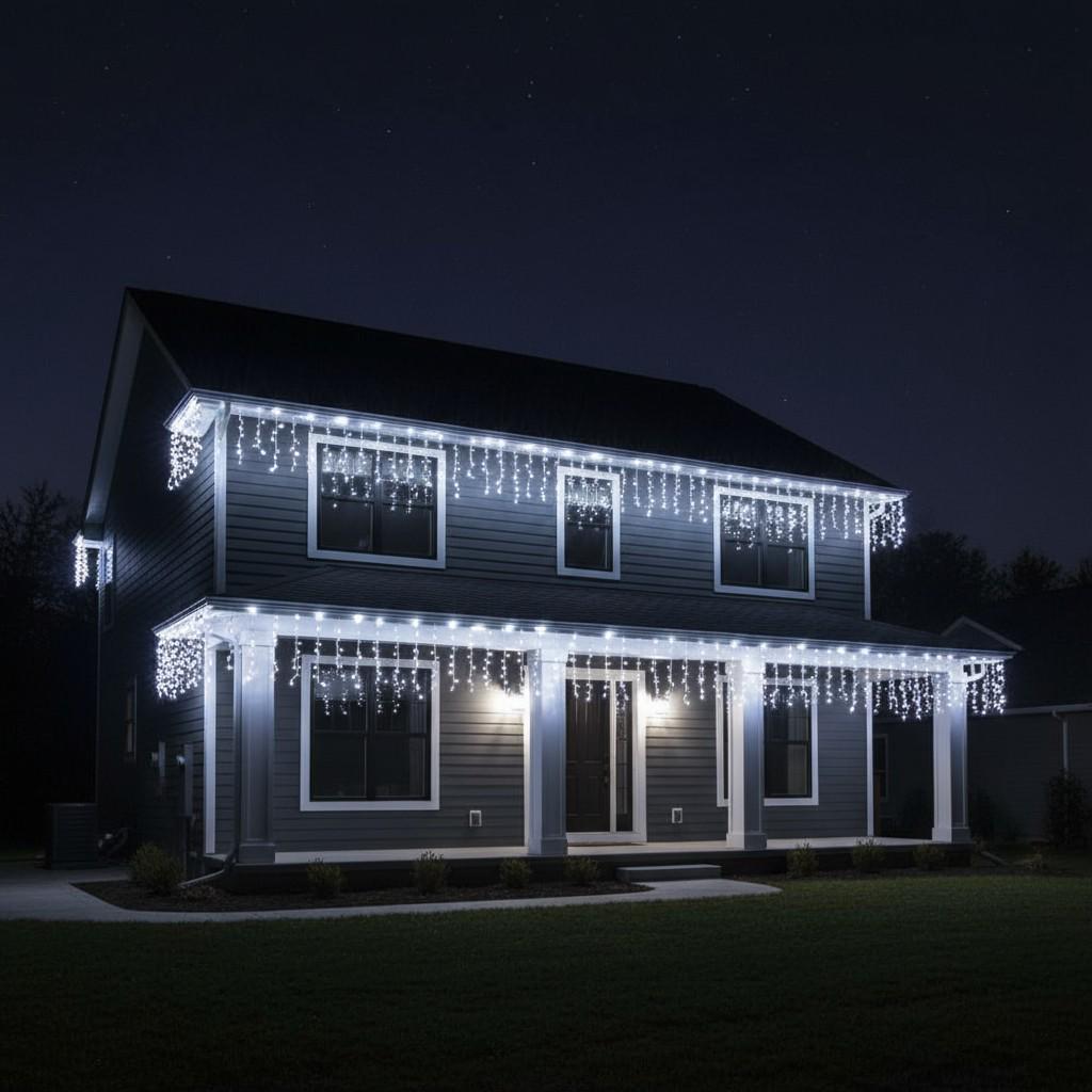 Гірлянда мережна Бахрома вулична 12 м 200 LED діодів зовнішня від мережі білий провід колір світла Білий (12MWW) - фото 3