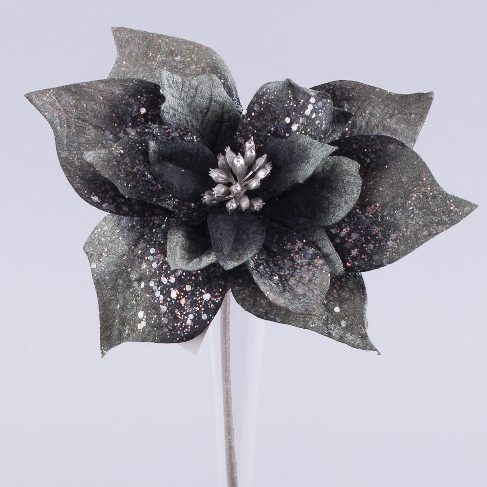 Пуансетия бархатная в блестках Черный (5101-1)
