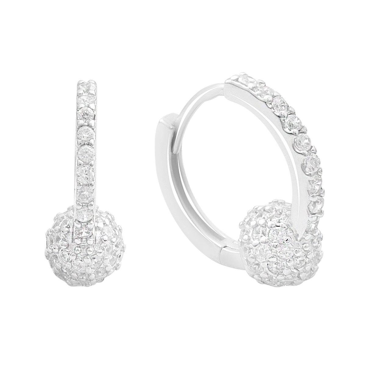 Срібні сережки-кільця з кулькою та фіанітами