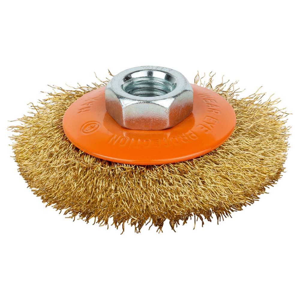 Щетка проволочная конусообразная Grad 100 мм М14X2 мм латунированная (9035105)