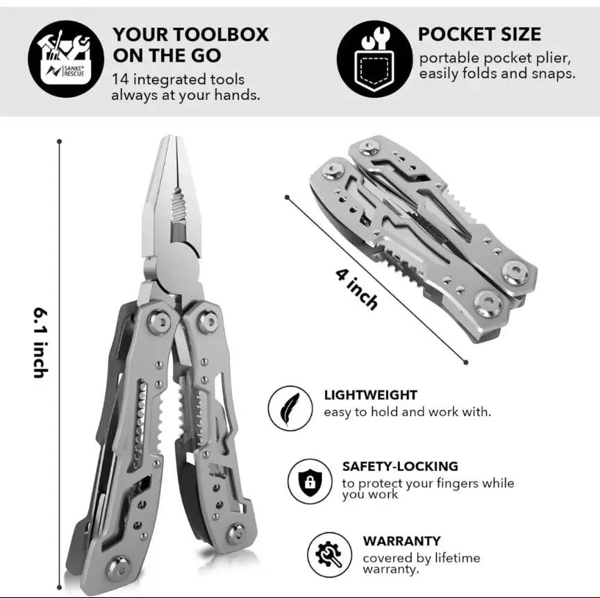 Мультитул Sanke Rescue Multi Tool 14 функції з чохлом Grey (MULTI-14IN1-SANKE-GRY) - фото 4 Мультитул Sanke Rescue Multi Tool 14 функції з чохлом Grey (MULTI-14IN1-SANKE-GRY) - фото 4