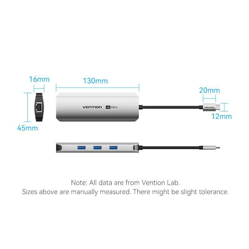 USB-хаб Vention Type-C-3x USB 3.0/5 Гбит/с HDMI 4K 60Hz/Type-C PD 100W/SD/TF карты RJ45 1 Гбит/с USB-C Серый (TQKHB) - фото 8 USB-хаб Vention Type-C-3x USB 3.0/5 Гбит/с HDMI 4K 60Hz/Type-C PD 100W/SD/TF карты RJ45 1 Гбит/с USB-C Серый (TQKHB) - фото 8