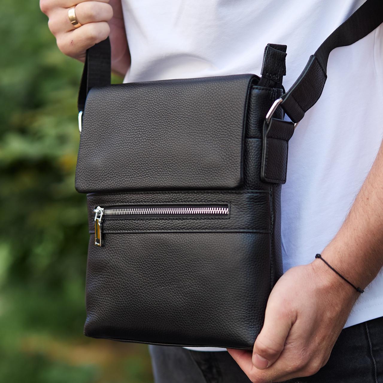 Мессенджер через плечо Tiding Bag кожаный Черный (80471)