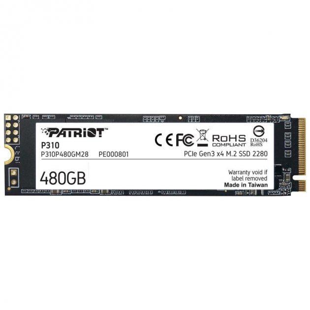 Накопитель SSD M.2 Patriot P310 480 Гб NVMe 2280 PCIe 3.0x4 3D NAND TLC (34602336)
