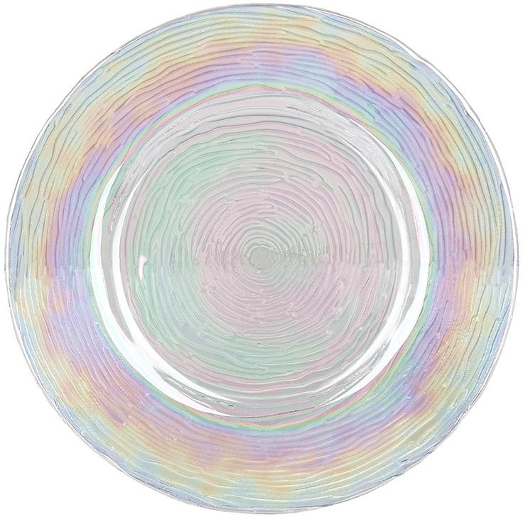 Набор 6 стеклянных обеденных тарелок Fleur Pearl 33 см Перламутровый