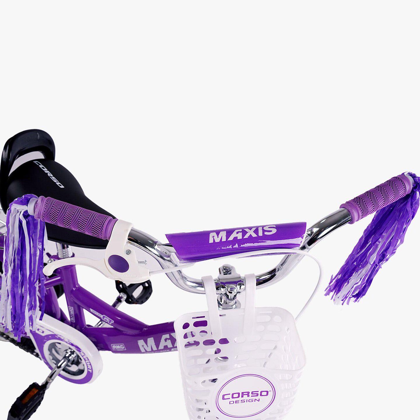 Велосипед двухколесный Corso MAXIS 12" для девочки с корзиной и багажником Фиолетовый - фото 5