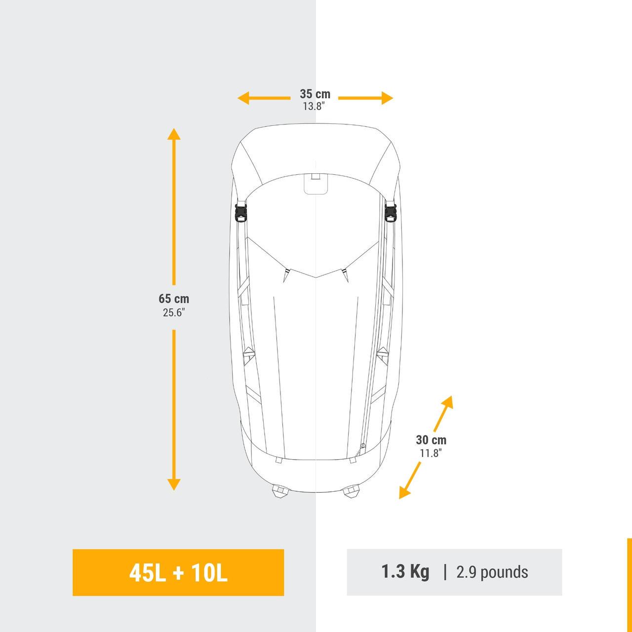 Рюкзак женский для трекинга FORCLAZ MT900 45 л + 10 л 65x35x30 см с дождевиком Серый - фото 2