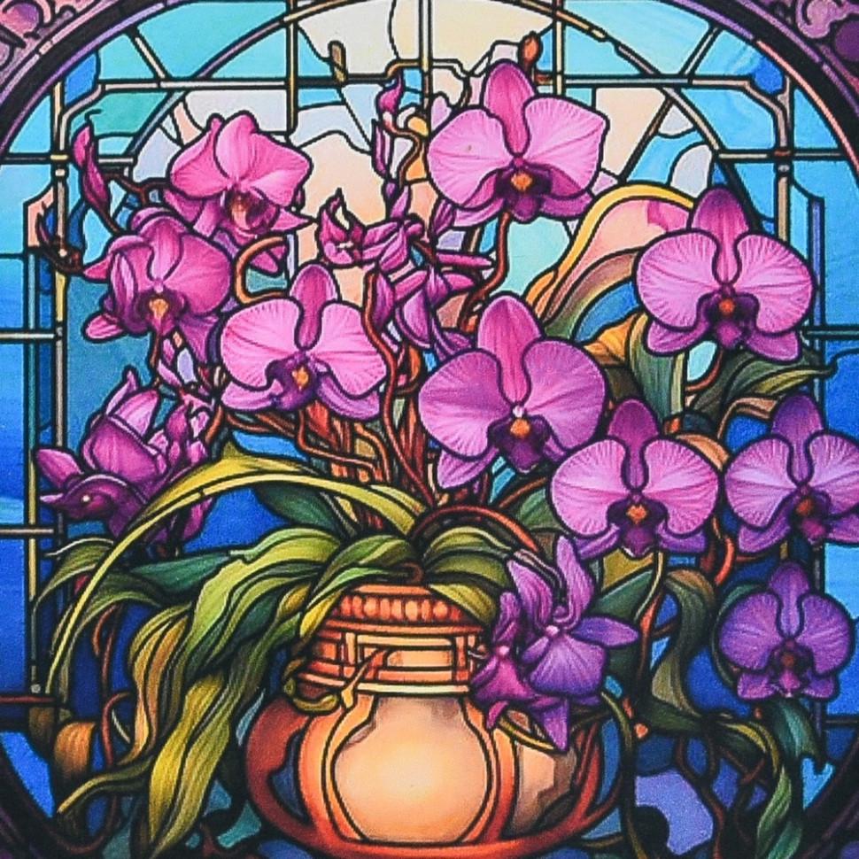 Алмазна мозаїка Strateg Магія орхідей 30х30 см Різнокольоровий (VM-127-A-371)