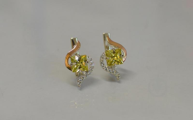 Серебряные серьги Sil с золотыми накладками 118s-7 Желтый (Sil-823)