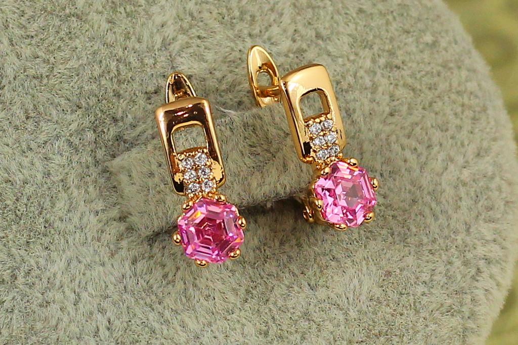 Серьги детские Xuping Jewelry Тутти с розовым камнем 1,4 см Золотистый (2420786686)
