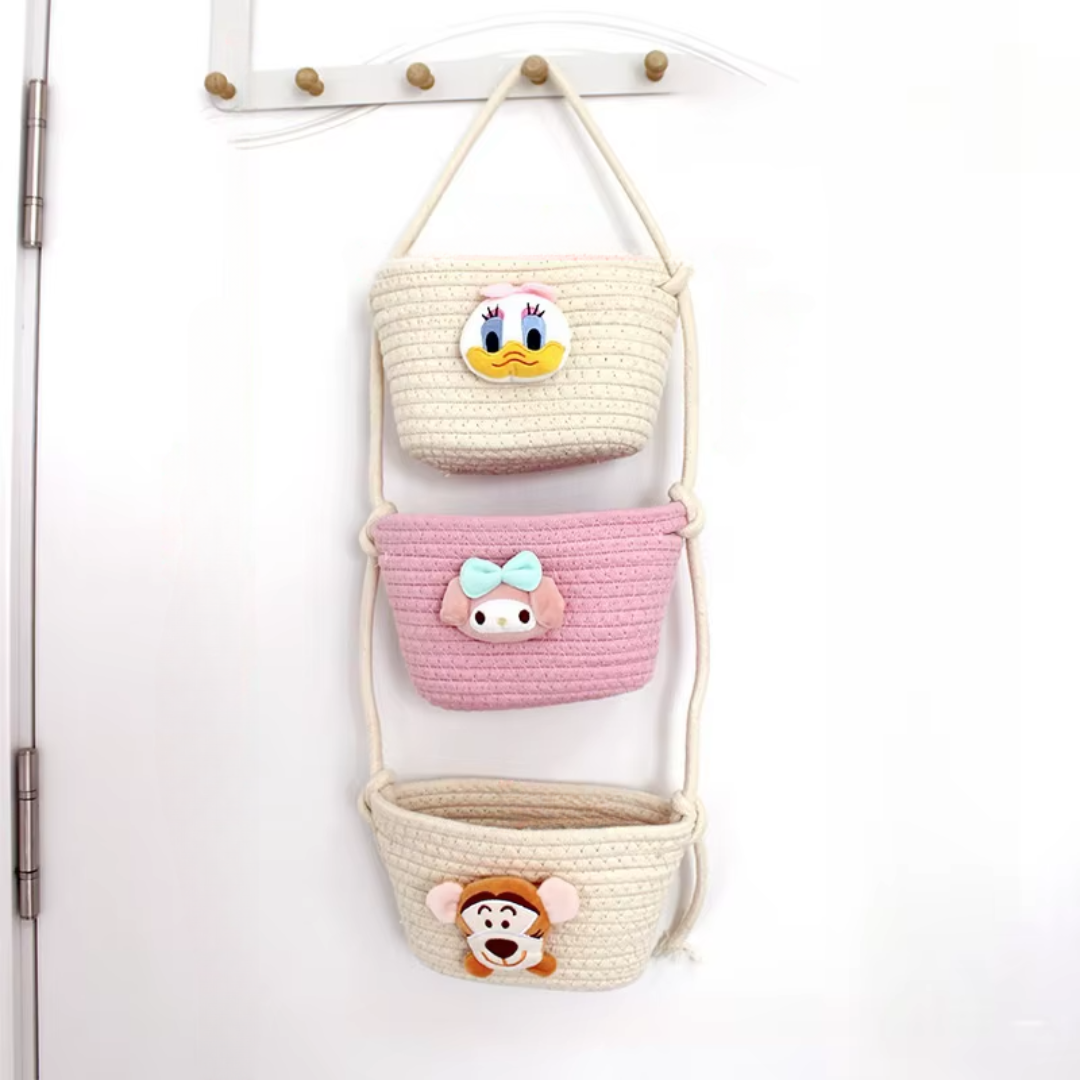 Органайзер навесной плетеный для хранения игрушек и аксессуаров в детскую комнату Бежевый