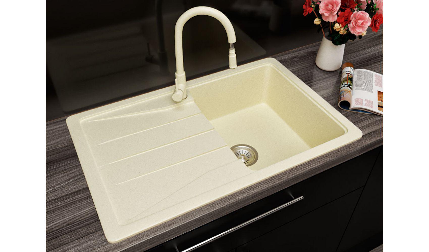 Кухонна мийка Lexona Ultra гранітна з краном Бежевий - фото 3