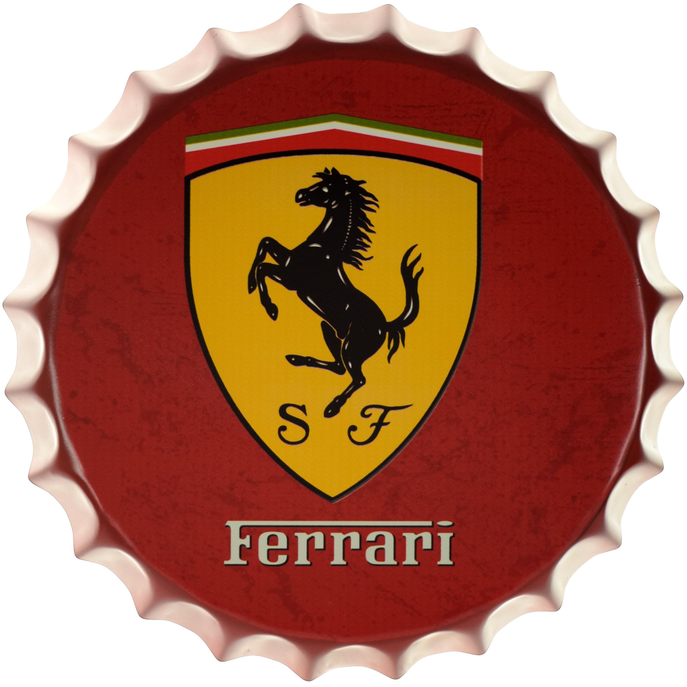 Табличка металлическая Ferrari Красный Фон крышка 35 см