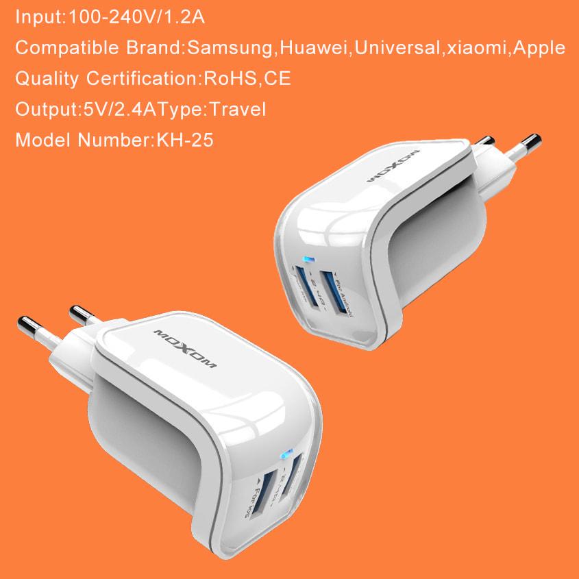 Зарядний пристрій Moxom KH-25 2 USB кабель microUSB 2,4A White (34892) - фото 2