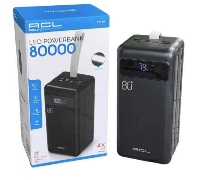 Портативна мобільна батарея підвищеної ємності Powerbank ACL PW54 80000 mAh (ACL PW54)