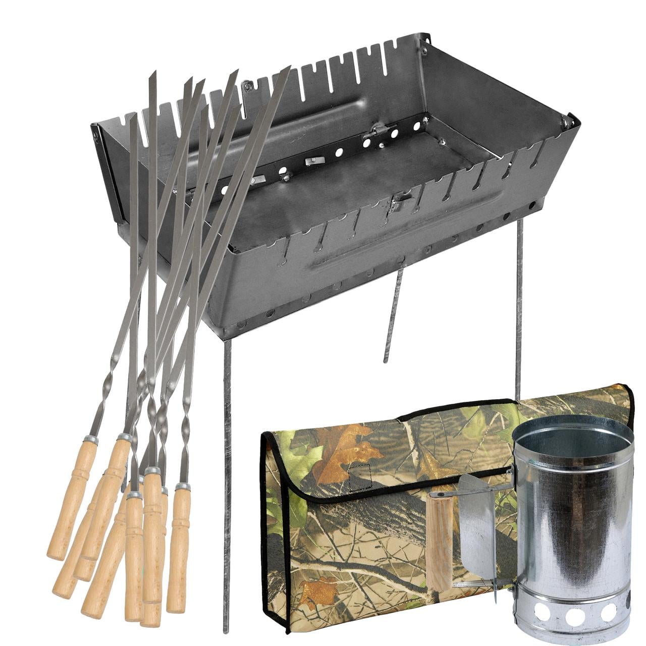 Набор для пикника мангал-чемодан 570х350х160 мм/чехол/шампуры 10 шт./стартер