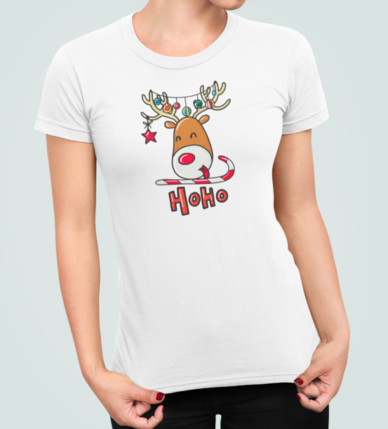 Футболка женская новогодняя Stedman с принтом Ho Ho Олень XL Белый (НГ15.1-9)