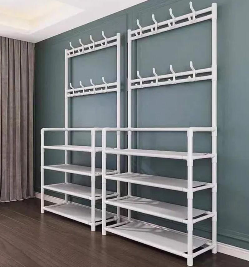 Вішалка підлогова з гачками та полицями для взуття 154x60x29,5 см Білий (2104618621) - фото 5 Вішалка підлогова з гачками та полицями для взуття 154x60x29,5 см Білий (2104618621) - фото 5