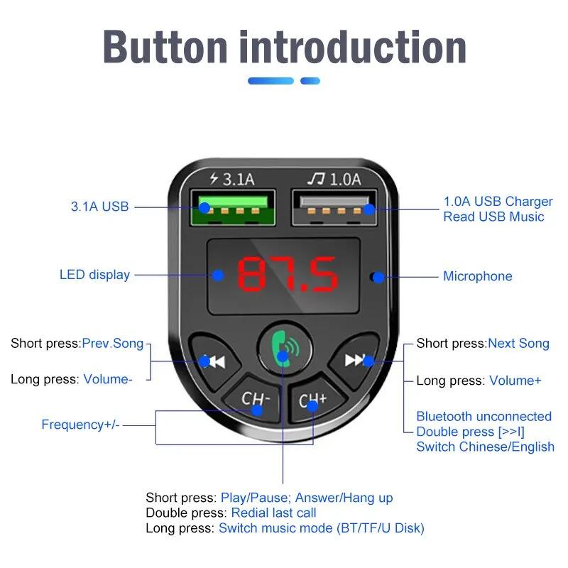 FM-трансмітер Y3Z3 2 USB 3.1A MicroSD Bluetooth 5.0 з зарядним пристроєм (559-2222) - фото 4