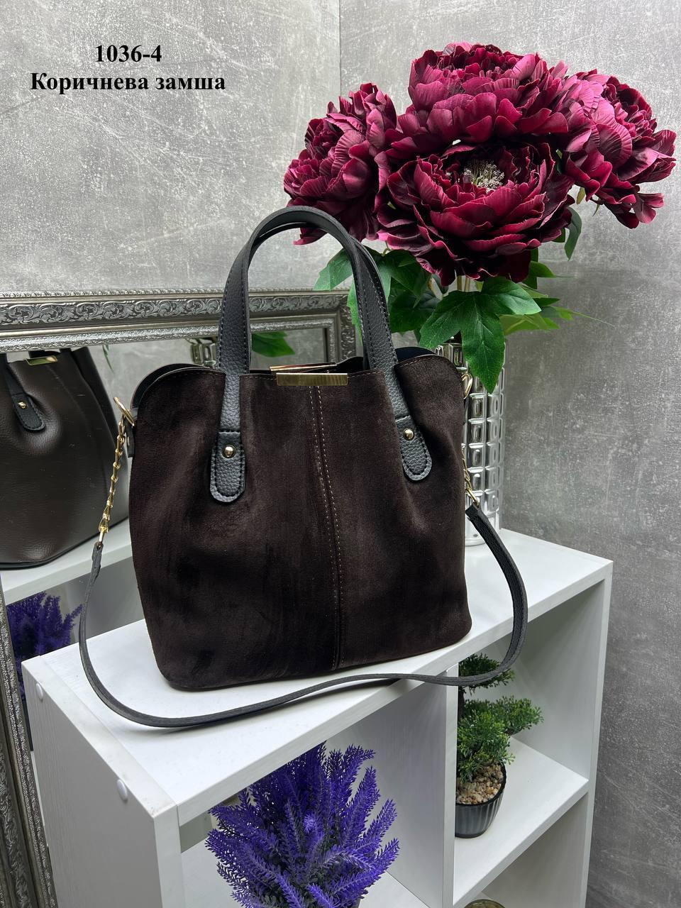 Сумка стильная женская вместительная через плечо с плечевым ремнем Коричневый - фото 3