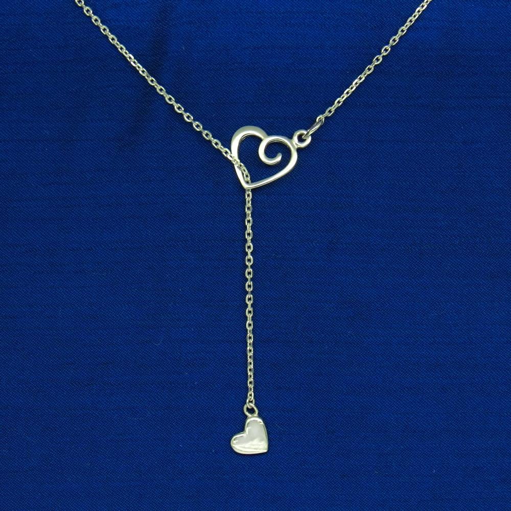 Срібне кольє краватка Серцем до серця