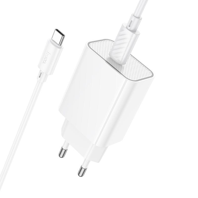 Зарядний пристрій мережевий Hoco C143A Benefit 1×USB-C швидка зарядка QC/PD кабель Type-C×Type-C Білий (2b3dbdf7)