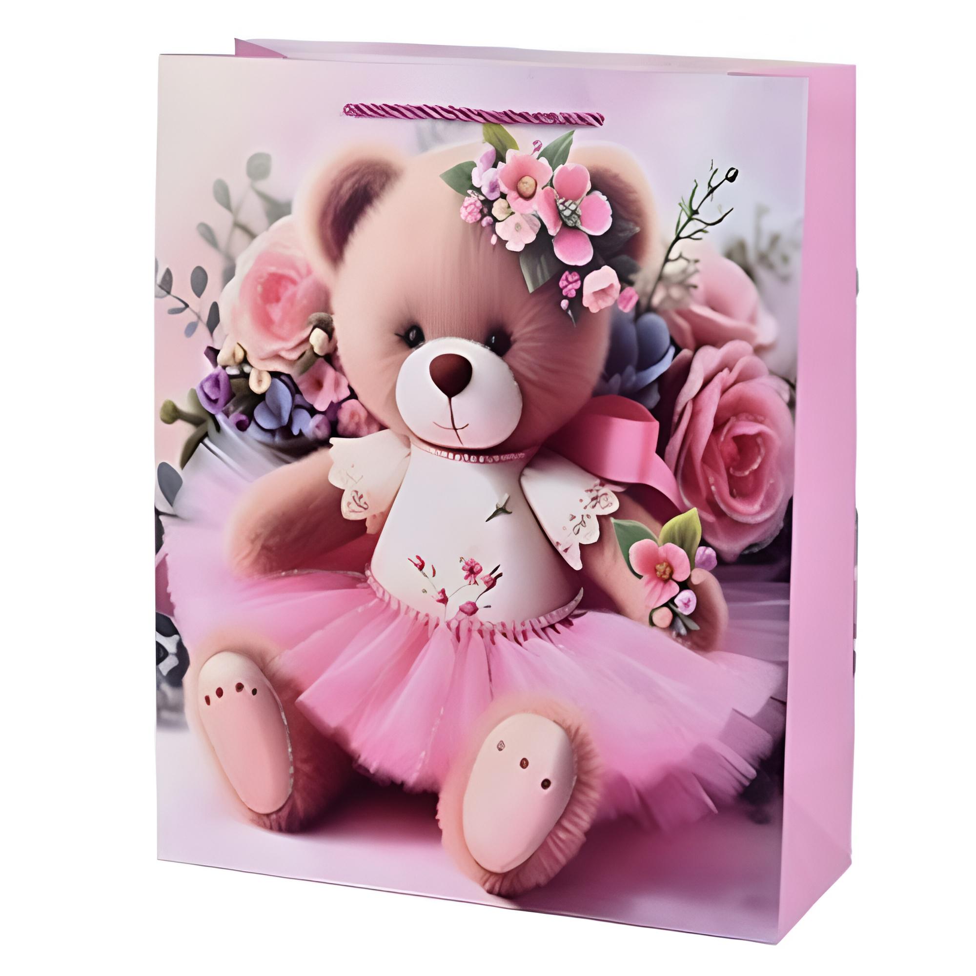 Подарунковий пакет з ручками Stenson Teddy Ведмедик 26х32х12 см Різнокольоровий (R98406-M)