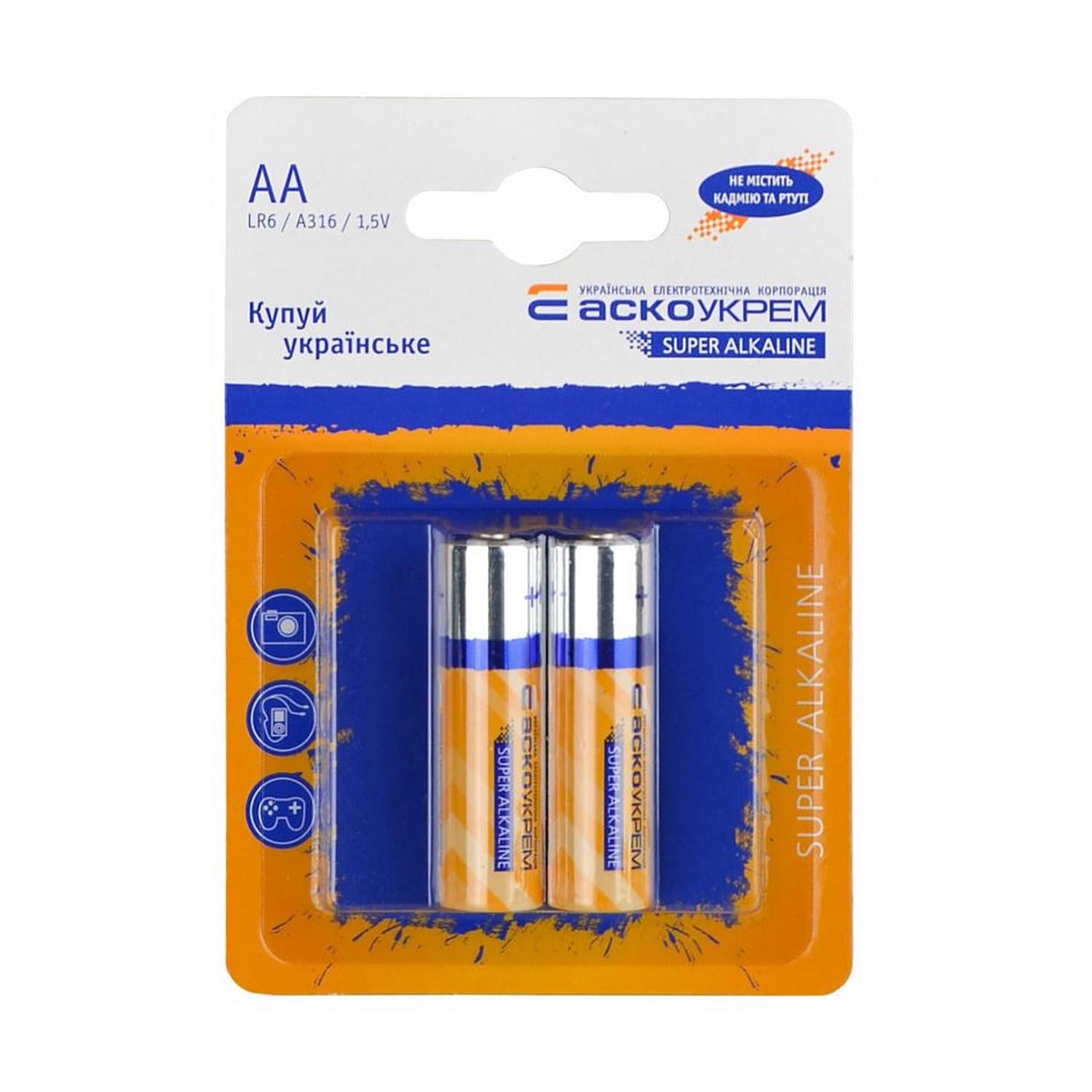 Батарейка АСКО-УКРЕМ АА щелочная 1,5V blister 2 шт. (Аско.LR6.BL2)