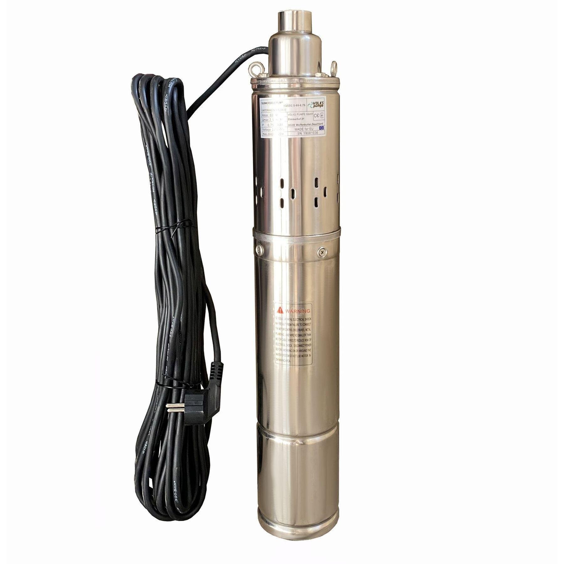 Насос скважинный шнековый VOLKS pumpe 4QGD 2,5-60 0,75 кВт с кабелем 15 м (10726)