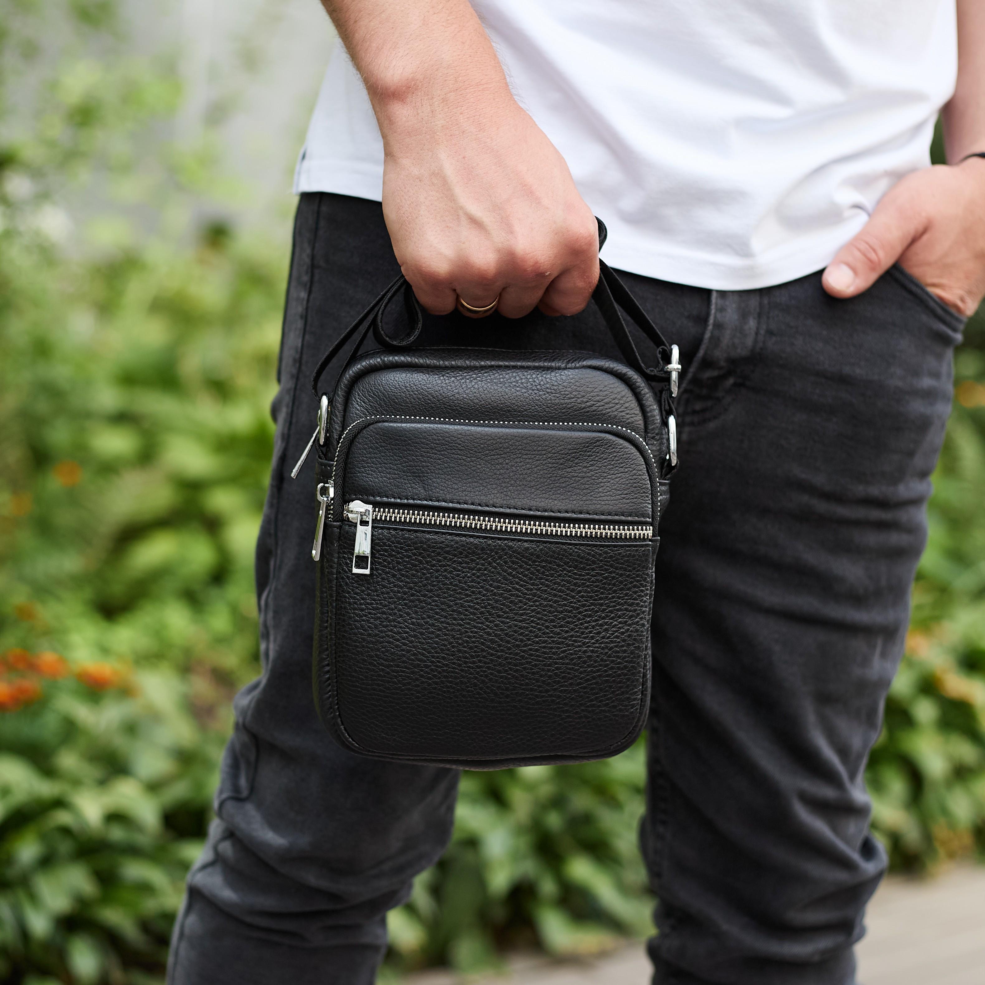 Мужская барсетка из кожи Tiding Bag 21х17х7 см Черный