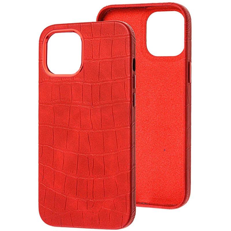 Противоударный кожаный Чехол Epik Croco Leather для Apple iPhone 14 Pro (6.1") Red
