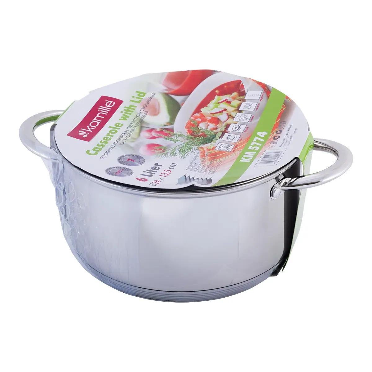 Кастрюля с крышкой Kamille из нержавеющей стали 6 л (KM-5774)