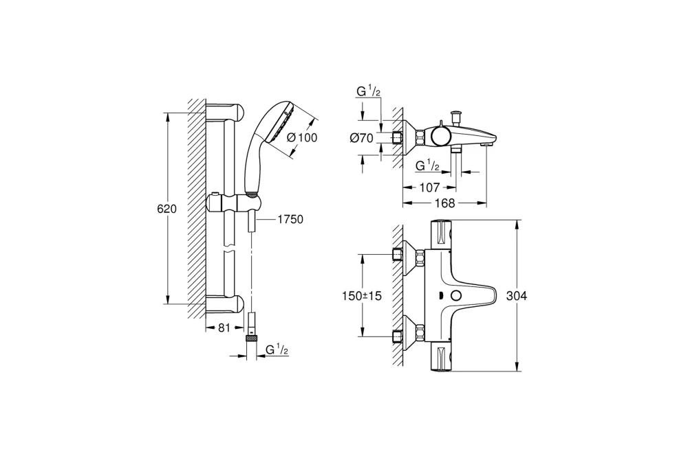 Змішувач для ванни Grohe Grohtherm 800 34567000 з душовим гарнітуром 27853001 (34567001) - фото 9 Змішувач для ванни Grohe Grohtherm 800 34567000 з душовим гарнітуром 27853001 (34567001) - фото 9