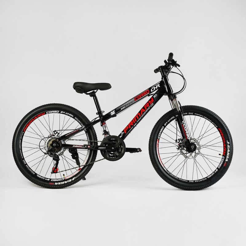 Велосипед спортивный Corso PRIMARY 24" 21 скорость стальная рама 11" переключатели Saiguan Black/White (138027)