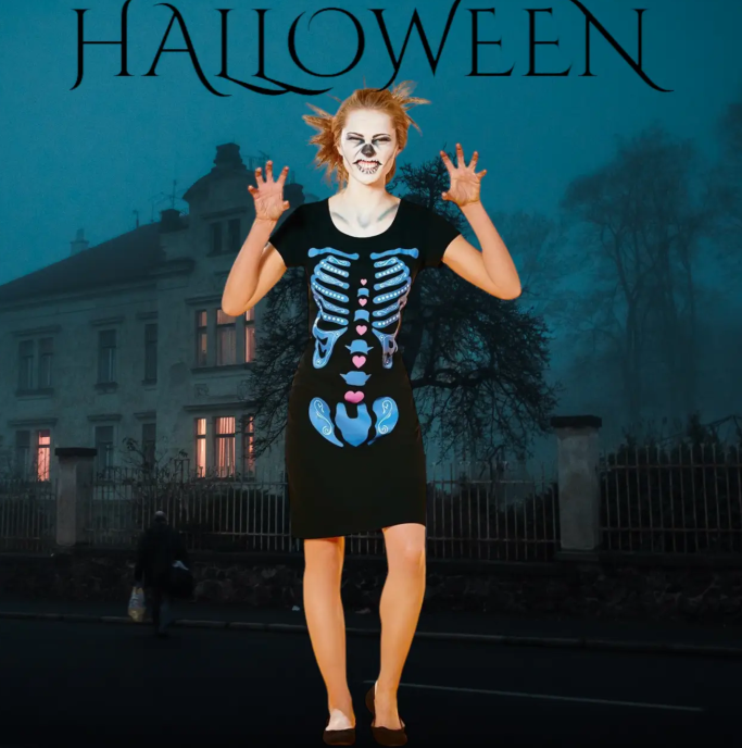 Платье на Хэллоуин женское М Черно-голубой (688666-М) - фото 3 Платье на Хэллоуин женское М Черно-голубой (688666-М) - фото 3