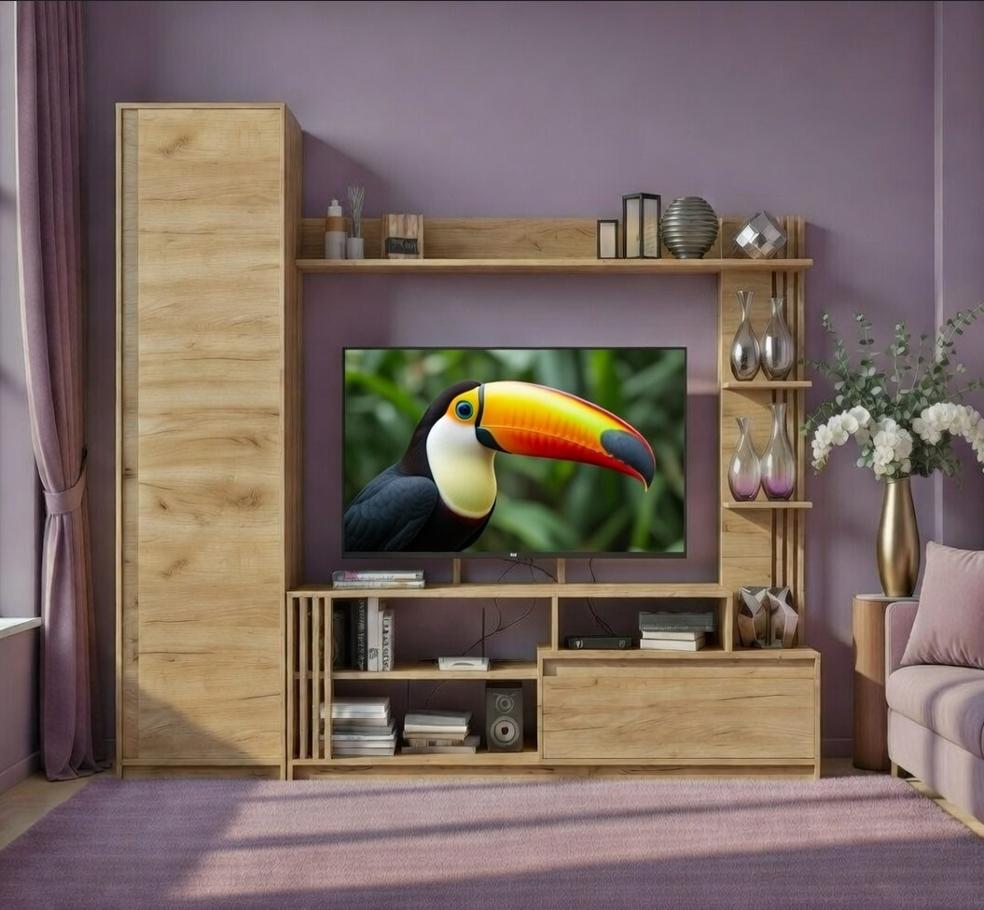 Стенка Мастер Форм для ТВ со шкафом Брайт 2220 мм Дуб крафт золотой (20653)