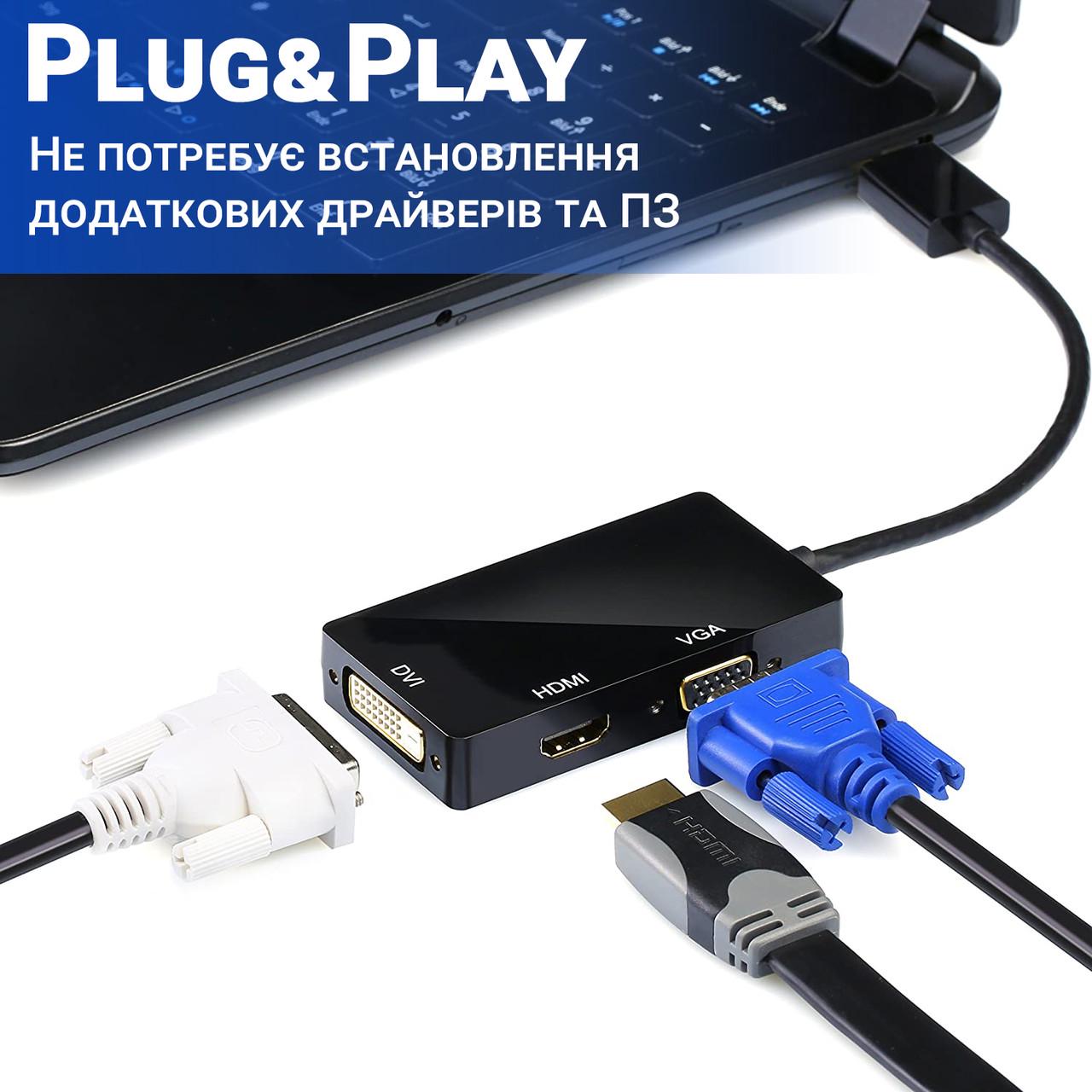 Конвертер видео Addap DP2VGA-01 с DisplayPort на HDMI/VGA/DVI порты - фото 7