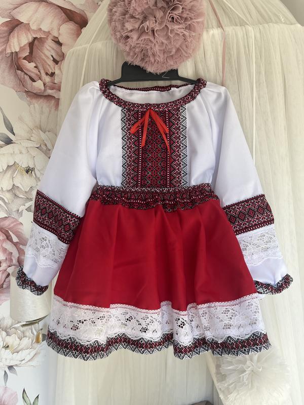 Костюм вышиванка для девочки Классический 104-110 см Белый с красным - фото 7