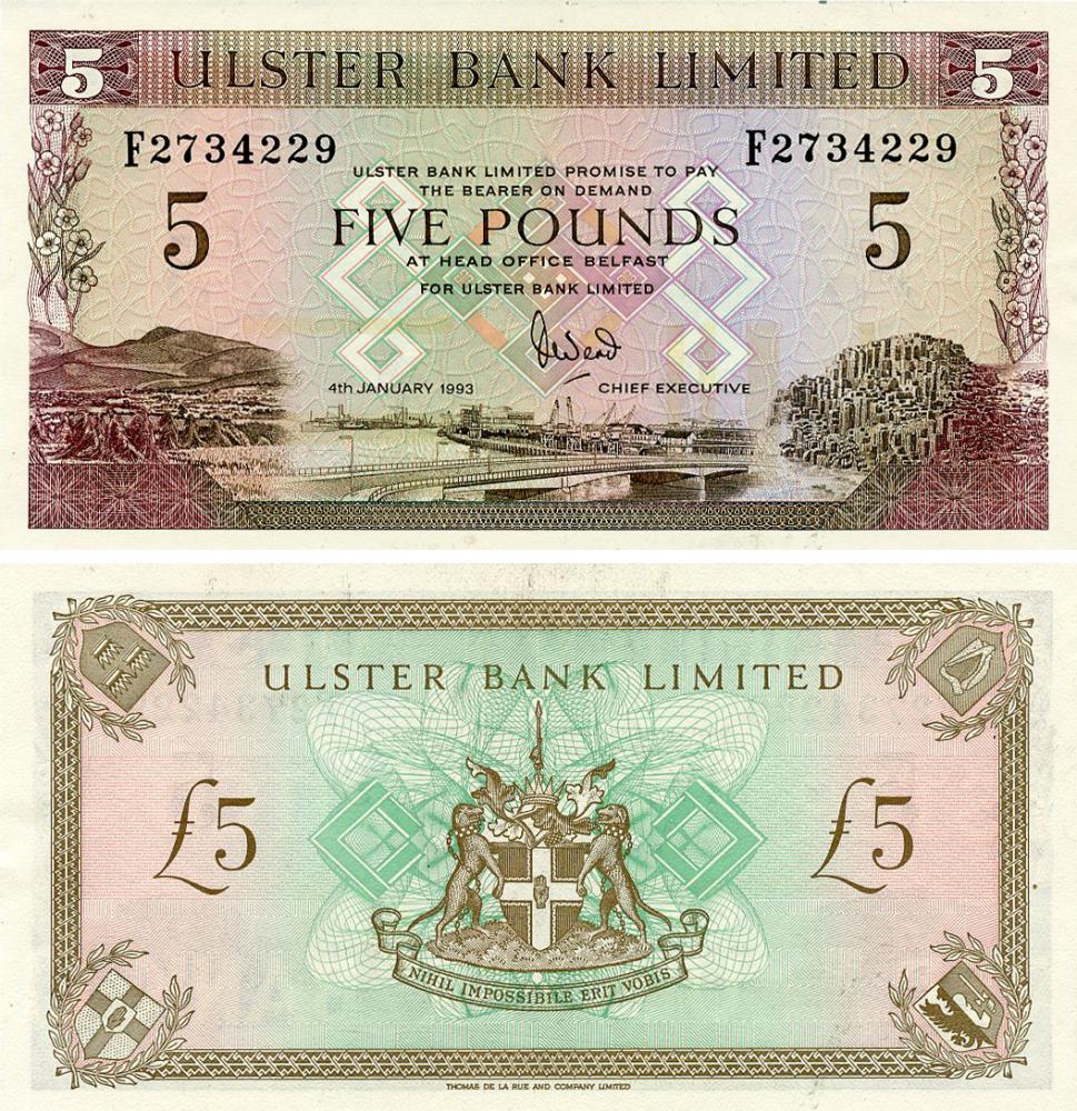 Коллекционная банкнота Северная Ирландия 5 фунтов 1993 UNC (P331b(2))