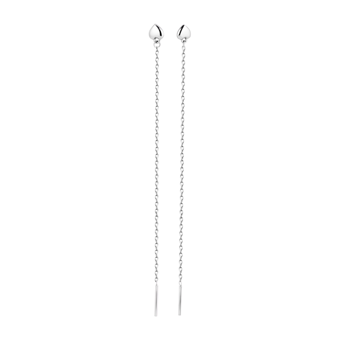 Серебряные серьги-протяжки Сердце миниатюрные на тонкой цепочке