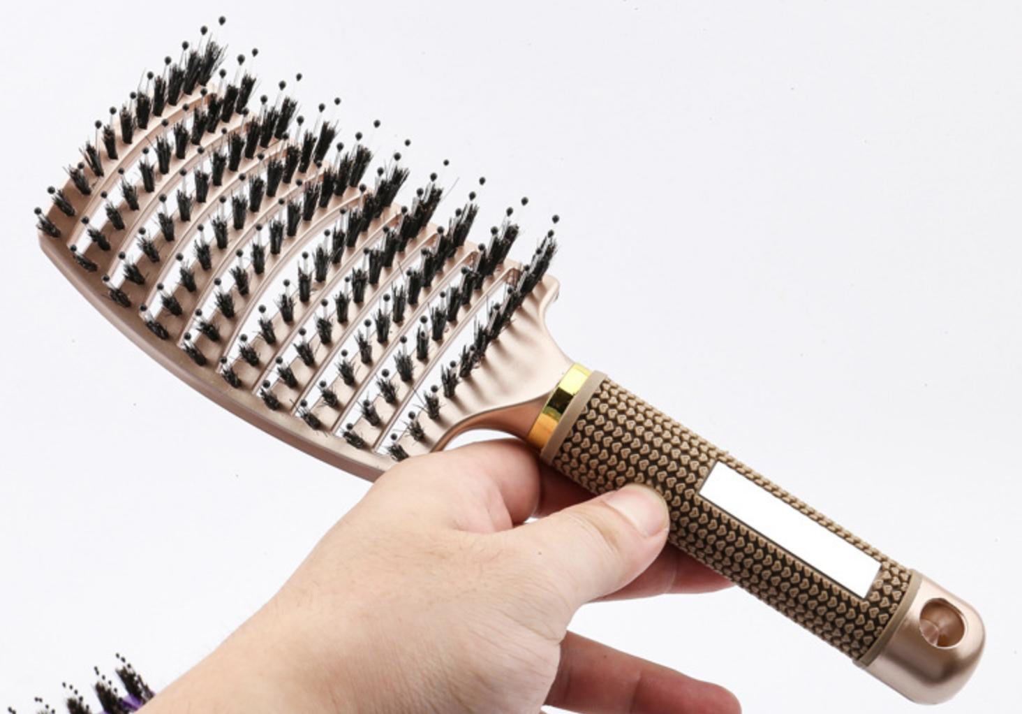 Расческа для укладки и распутывания волос с двойной щетиной Коричневый - фото 2